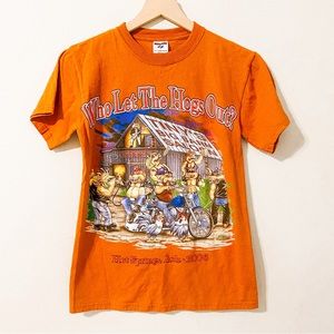 Who Let The Hogs Out Biker Motorcycle Orange Short Sleeve Shirt